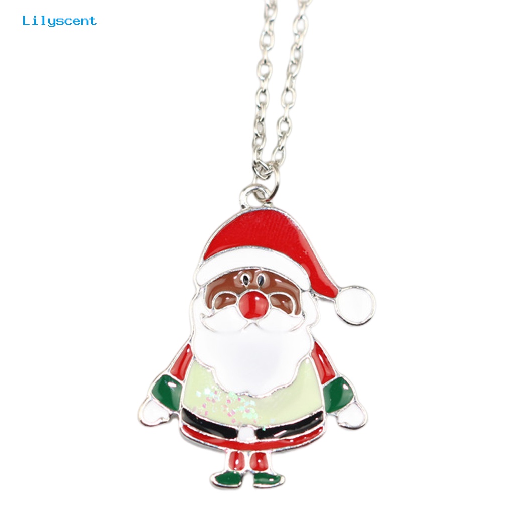 [LS] Wanita Kalung Enamel Meriah Berlian Imitasi Mengkilap Hias All-match Dekoratif Hadiah Tahun Baru Merry Christmas Santa Claus Snowman Elk Pendant Necklace Perhiasan Aksesori