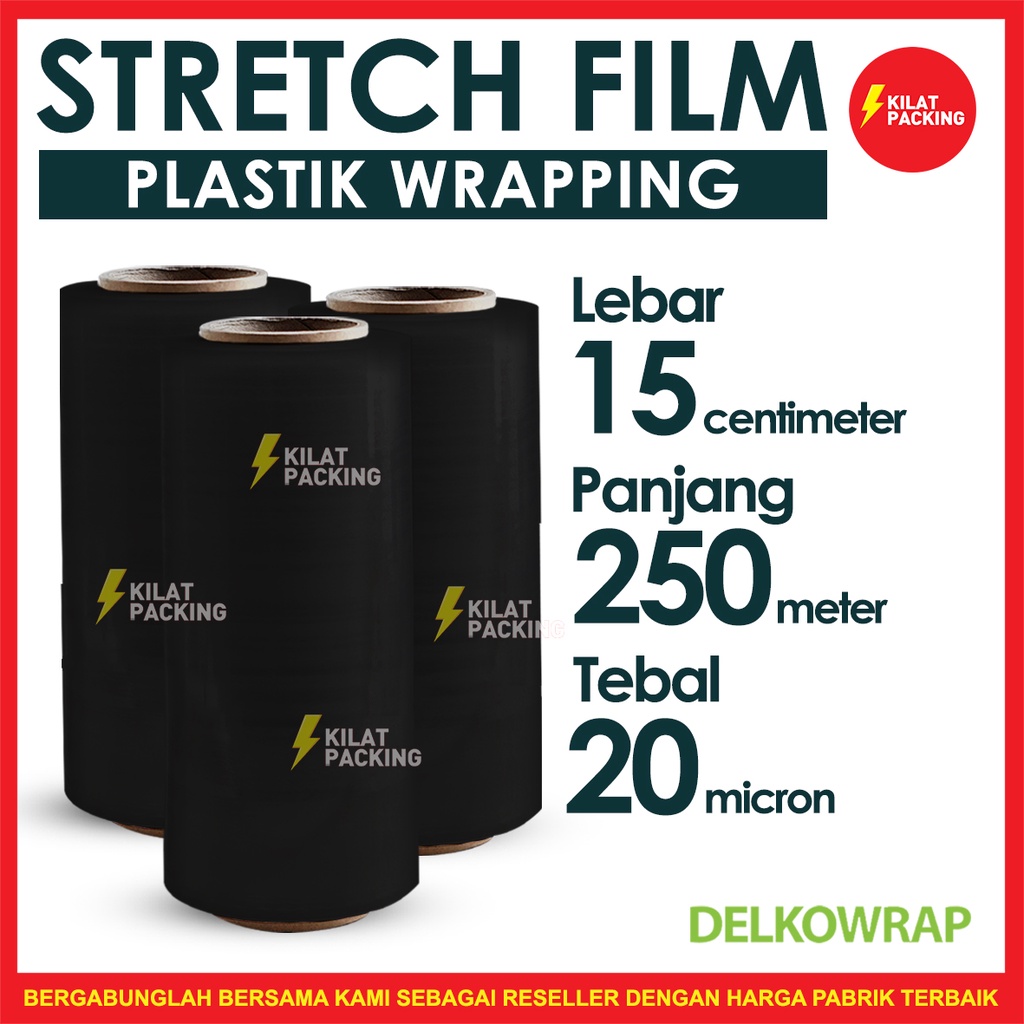 

Stretch Film Hitam 15 CM x 250 M Plastik Wrapping Delkowrap Termurah Satuan