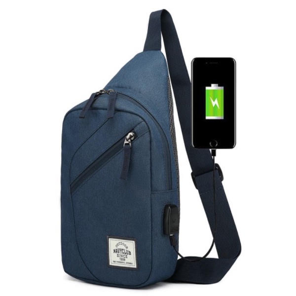 Unik Navy Club Tas Selempang Travel USB Port-Tas Pria wanita EJCJ - Biru Limited