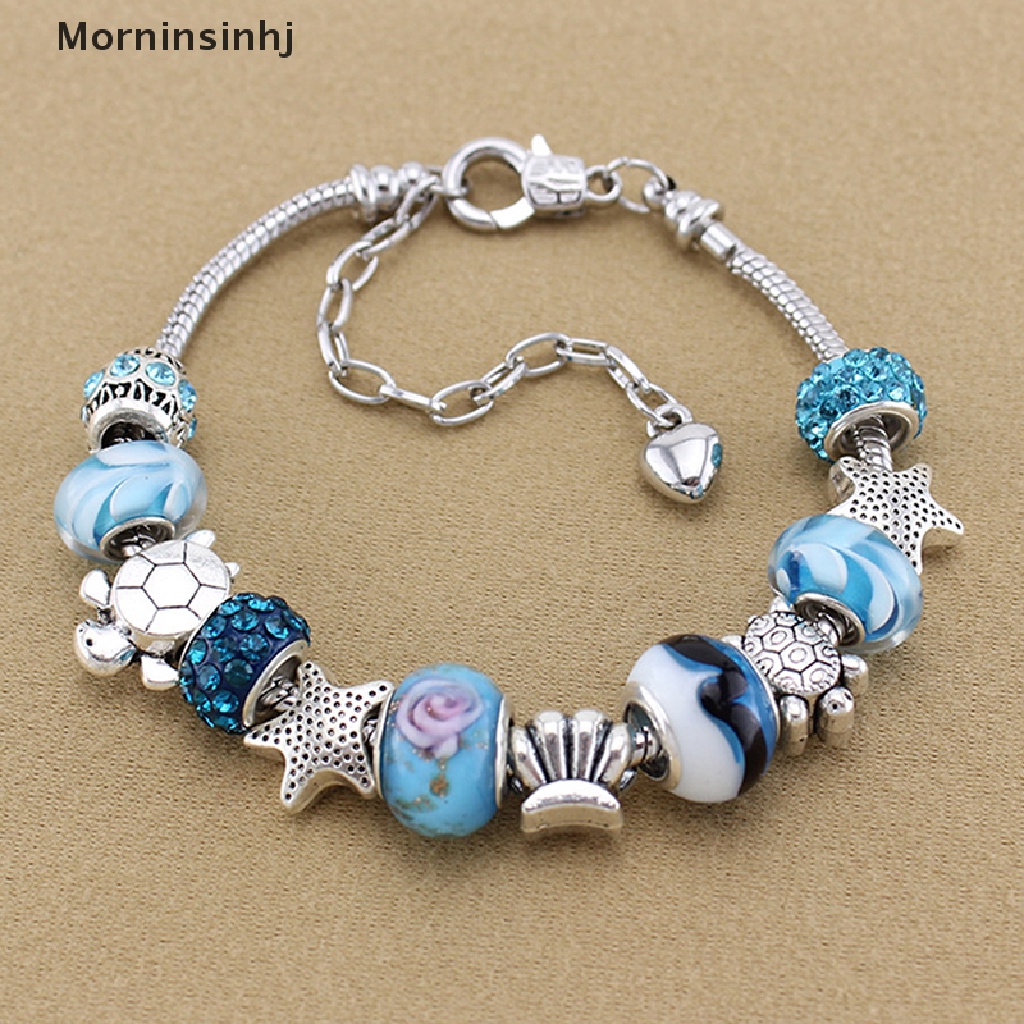 Mornin Ocean Shell Biru Manik-Manik Kristal Rantai Bangle Gelang Wanita Gadis Pesona Perhiasan id