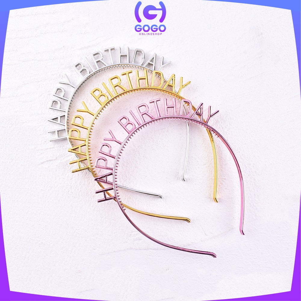 GOGO-C787 Bando Happy Birthday Silver Anak Bahan Plastik Pesta Ulang Tahun Korean Style / Bendo Wanita Birthday Party Gold Heandband HBD Import