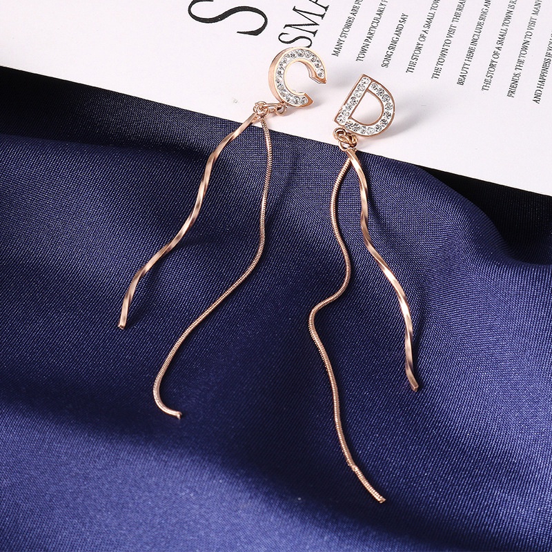 Anting Stud Rumbai Bahan Titanium Steel 18K Rose Gold Plated