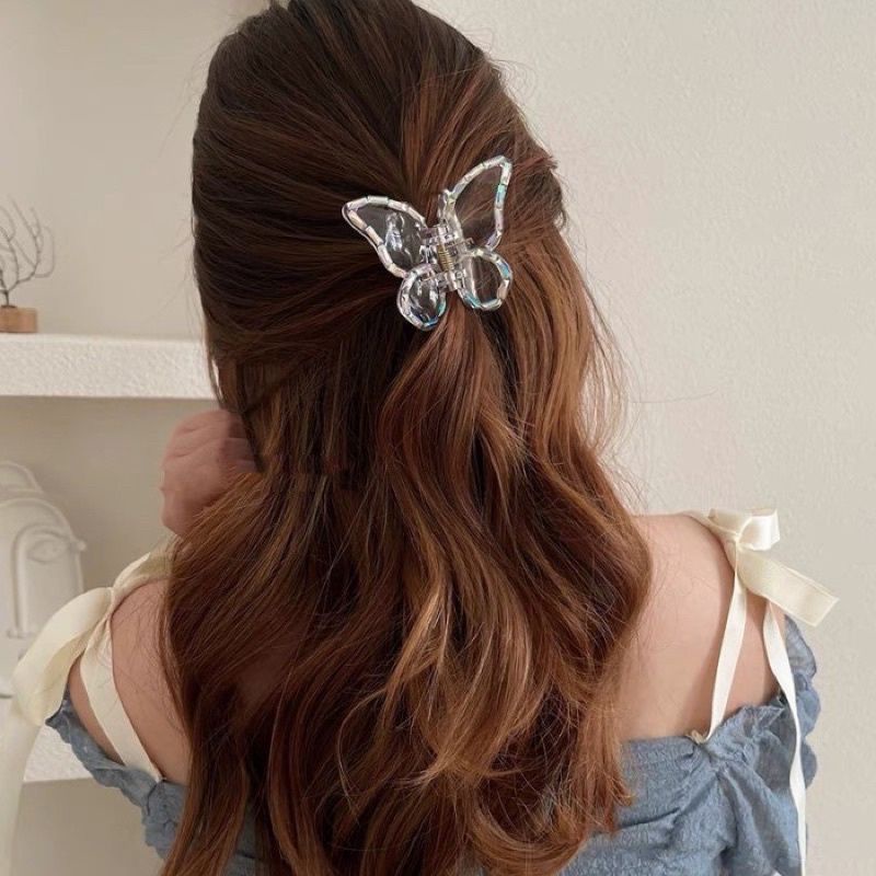 Jepit Rambut Korea Kupu Kupu 4.5cm Dengan Balutan Kristal Jedai Bening Transparan Model Kupu-kupu Butterfly Hair Claw Clips