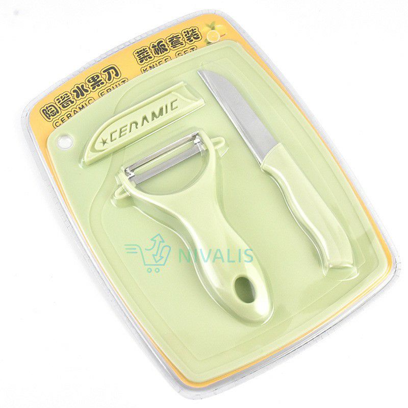 COD - SM88 - Pisau Set Keramik 3in1 Pisau Talenan Pengupas Buah Set Fruit Knife Peeler Chopping Board Set Knife 3 in 1 Ceramic