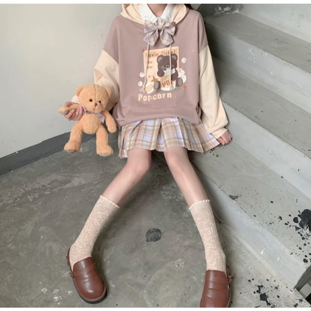 Sweater Hoodie Wanita POPCORN Hoodie Jumper Jacket Fashion Korean Kekinian Kasual Outfit Terbaru