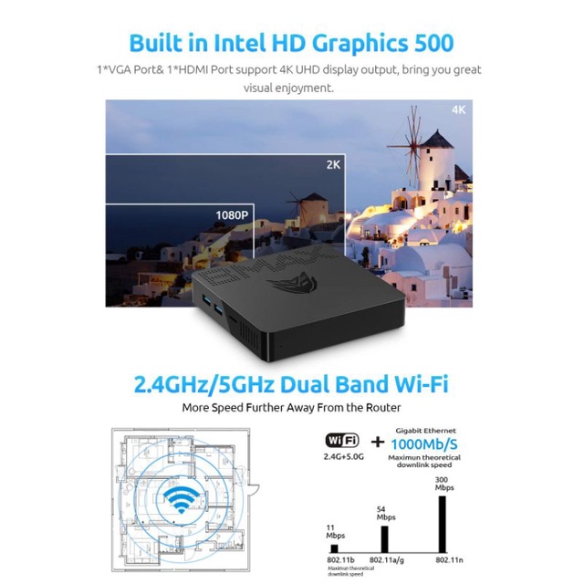 Mini PC BMax B1 Plus Intel N3350 6/64GB HDMI VGA Windows 10 Wifi