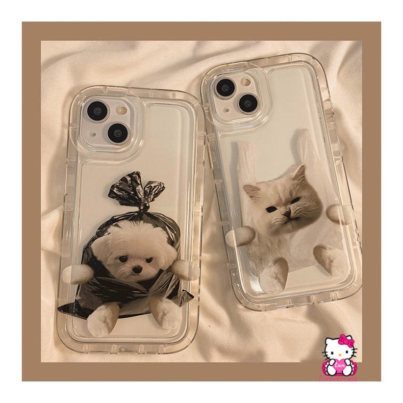 IPHONE Pasangan Case Kompatibel Untuk Iphone11 14 13 12 Pro MAX 7Plus 8Plus 6 6S Plus XR X XS MAX Lucu Kartun Kucing Anjing Airbag Shockproof Lembut TPU Silicon Bening Ponsel Cover