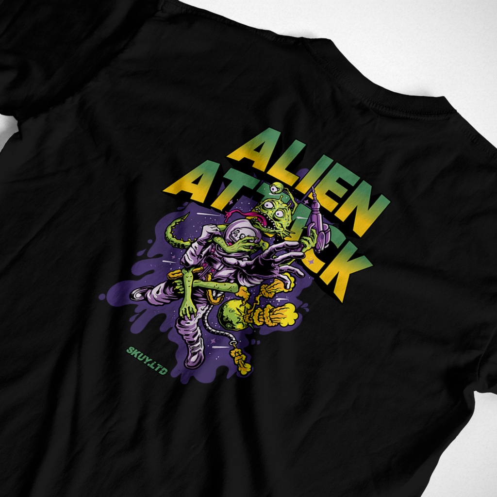 Kaos Skuy Dewasa Hitam Unisex | Alien Attack SKY139