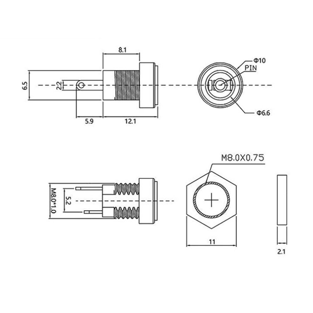 Soket Konektor DC Mur 2.1x5.5mm Panel Mount Female Socket Plug in Jack