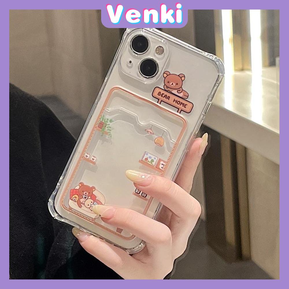 For iPhone 14 Pro Max Card Holder Case Clear Card Storage Back Cover Cute Cartoon Bear Camera Protection Shockproof For iPhone 14 13 12 11 Plus Pro Max 7 Plus X XR