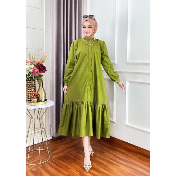 ZURA DRESS MIDI MATCHA,KAIN KATUN POPLIN PREMIUMM
