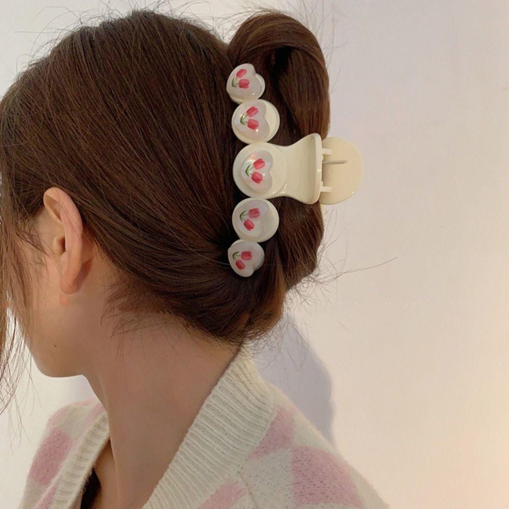 AUGUSTINA Hadiah Cakar Rambut Bunga Tulip Untuk Gadis Ins Gaya Jepit Rambut Baru Ponytail Holder Transparan Musim Semi Hair Clips Korea Besar Hairgrip