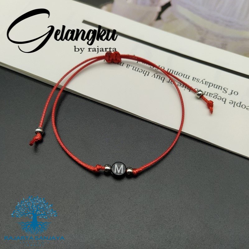 Gelang Tali Adjustable Handmade Desain Huruf Inisial Warna Hitam Merah Untuk Pria Wanita