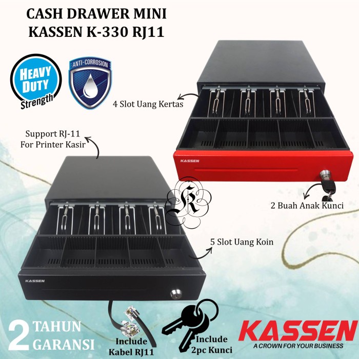 

[[JNT COD]] KASSEN MK-330 CASH DRAWER - LACI UANG - LACI KASIR MINI RJ11 - K330 Merah