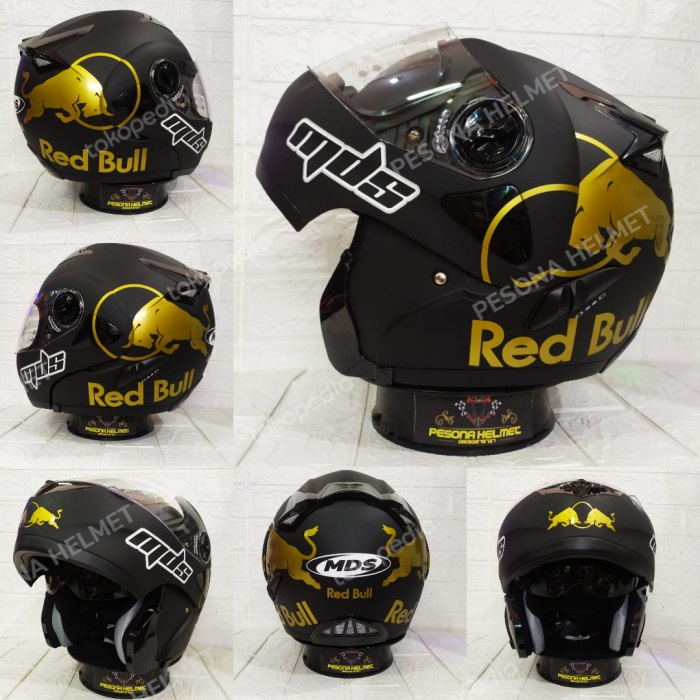 Terlaris Helm Mds Pro Rider, Stiker Red Bull Black Gold Doft ]Modular 2Visor
