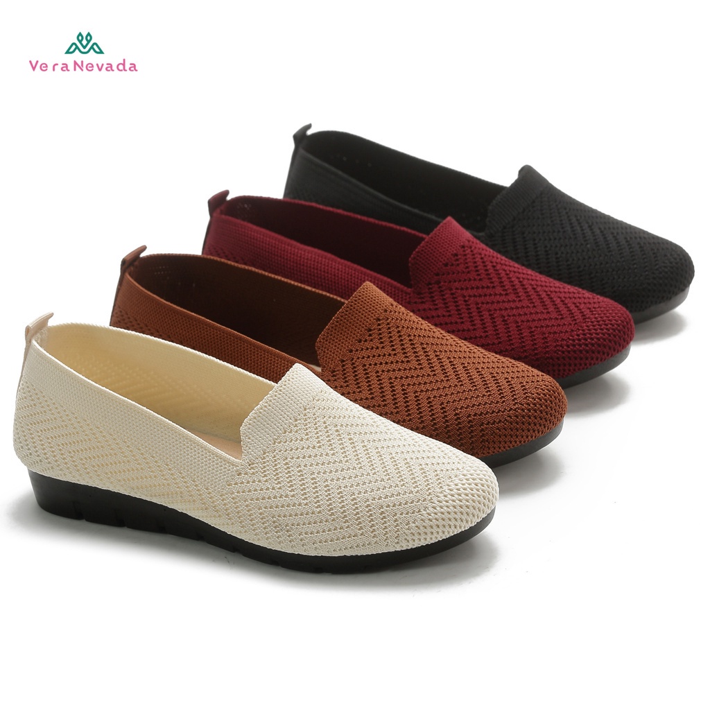 SLAVOF - A10 Vera Nevada Sepatu FlyKnit Flat Slip On Wanita Shoes - sepatu kekinian - Sepatu FlyKnit