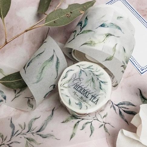 

Meow Illustration Greenish Herbal Washi & PET Tape