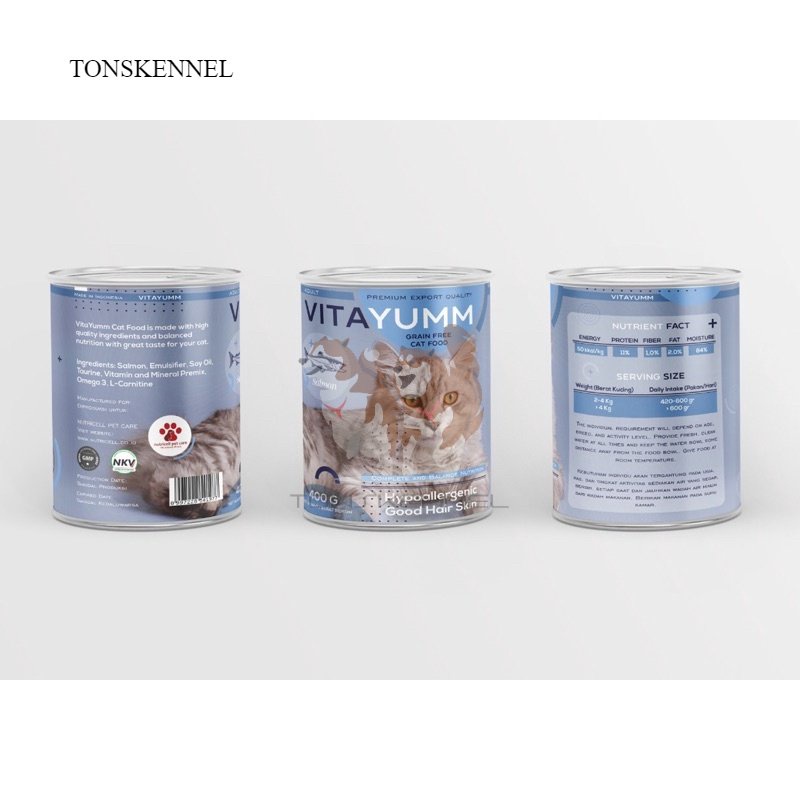 VITAYUMM HYPOALLERGENIC GOOD HAIR AND SKIN KALENG 400GR MAKANAN KUCING BASAH KUCING