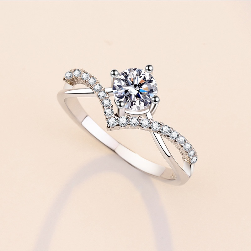 Elegan Korea Mahkota Zirkon Berlian Imitasi S925 Perak Baja Titanium Pernikahan Pertunangan Rings Untuk Wanita Fashion Perhiasan Adjustable Size