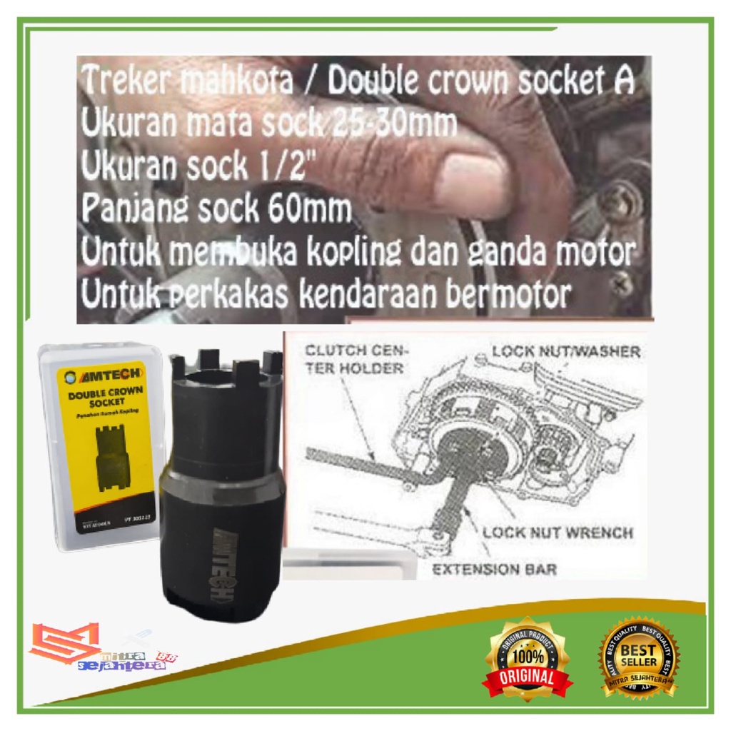 PAKET!! 2 ITEM - KUNCI MAHKOTA + GAGANG SHOCK ( L ) - Double Crown Socket Kunci Mahkota Kunci Kopling AMTECH