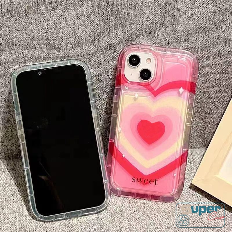 IPHONE Ins Gradiasi Sweet Love Heart Silicon Back Case Kompatibel Untuk Iphone7 8 6 6S Plus XR X11 13 14 12 Pro MAX XS MAX Permen Bening Shockproof Airbag Lembut TPU Phone Cover