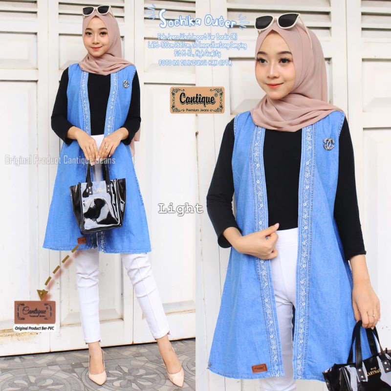 Sochika outer by cantique / outer jeans / outer tanpa lengan / umama vest outer / outer jeans