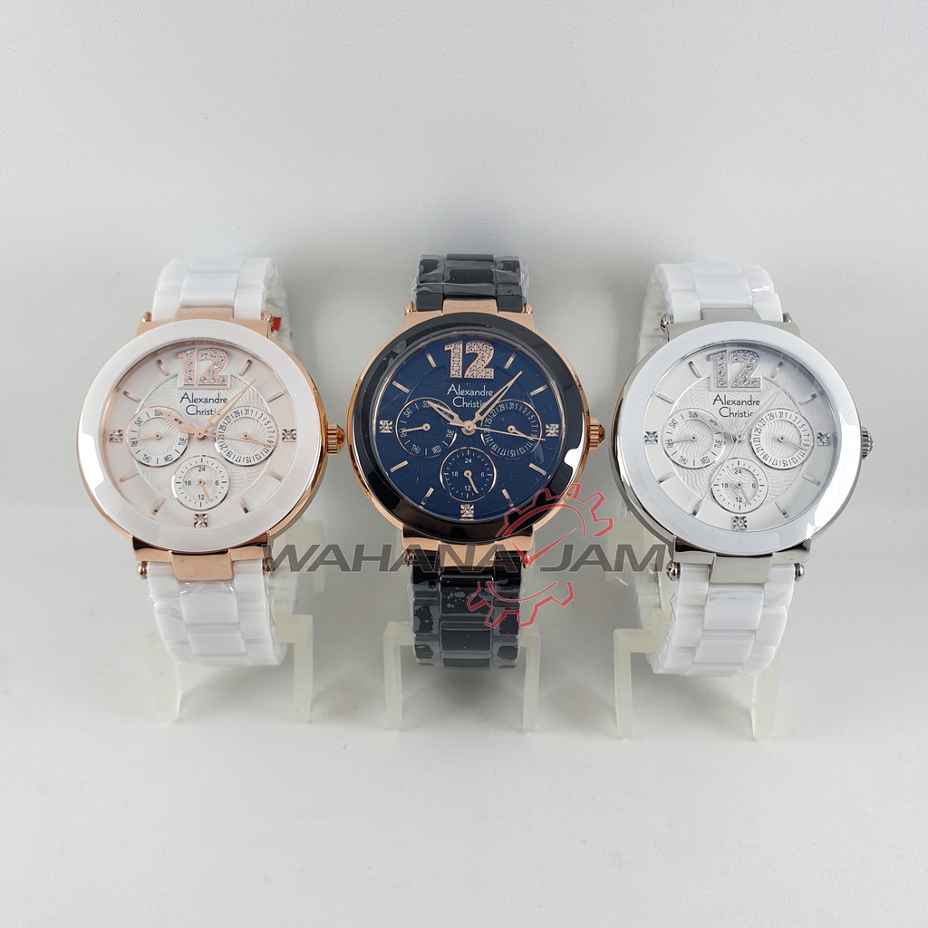 Alexandre Christie AC 2359 BF / Jam Tangan Wanita AC2359 Rantai Keramik Hitam Putih Rosegold Origina