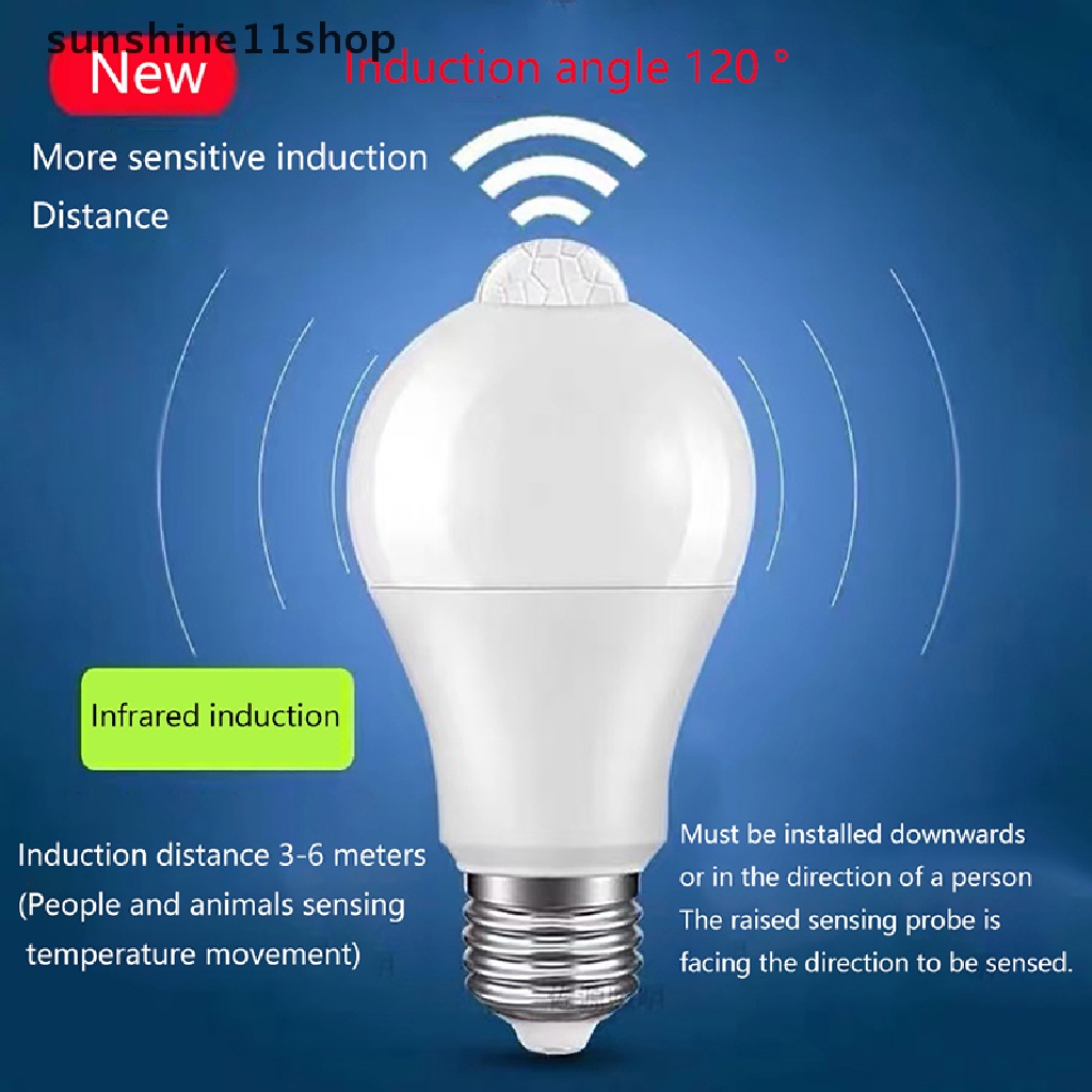 Sho E27 Lampu Sensor Gerak PIR 5W 9W 15W Bohlam LED Dengan Sensor Gerak Night Light N