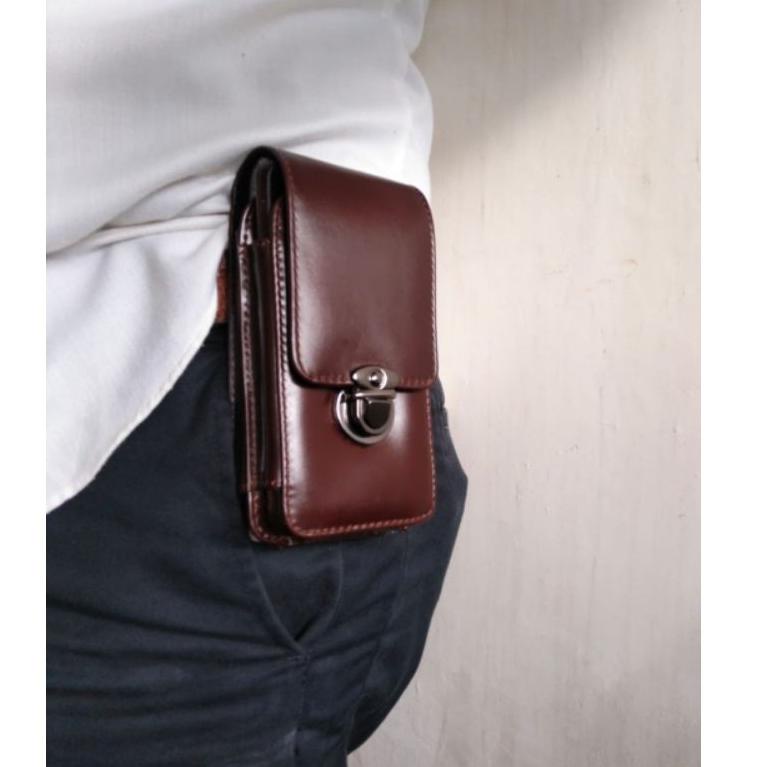 PALING LARIS Dompet Hp Pinggang Dobel Slot Kulit Sapi Asli