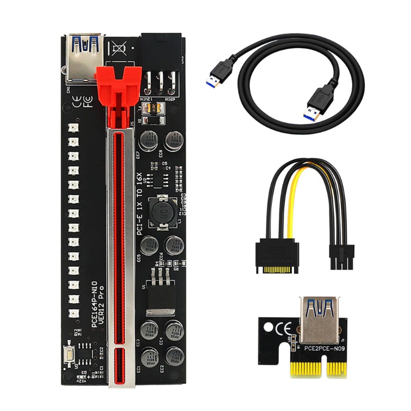 Btsg VER12 Pro PCI-E Riser Untuk Express Riser Adapter 1X to16X Dengan LED RGB Graphics C