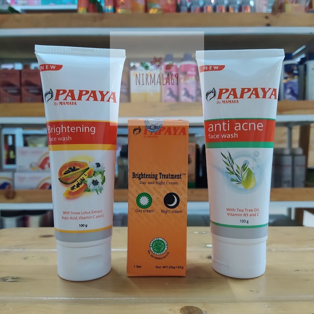 Paket 3 in 1 Skin Care Papaya Mamaya Cream siang malam+ face wash 100Gr/pembersih wajah/sabun muka/m