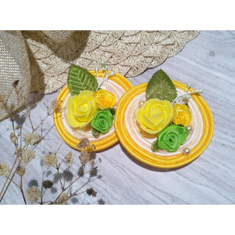 Bros satin bentuk bunga handmade panjang 6 cm