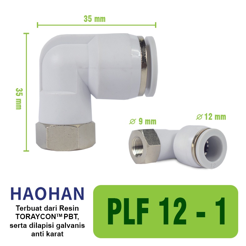 PL Elbow Fitting Dorong Pneumatic 90 Derajat FITTING ELBOW PNEUMATIC SELANG PLF FEMALE