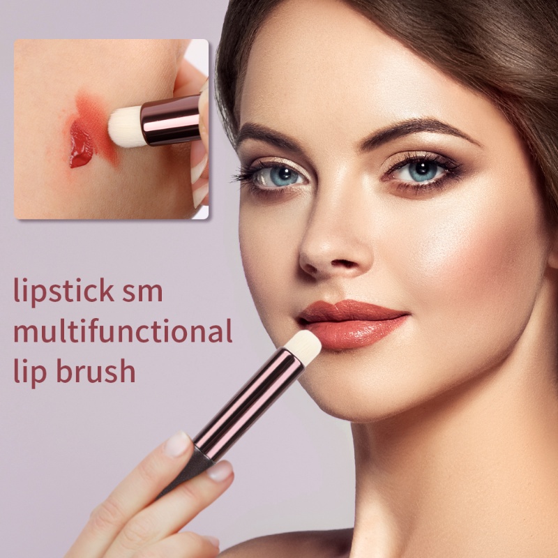 Kuas Bibir Kepala Bulat Multifungsi/Concealer Lipstik Oles Makeup Brushes Dengan Kotak Debu