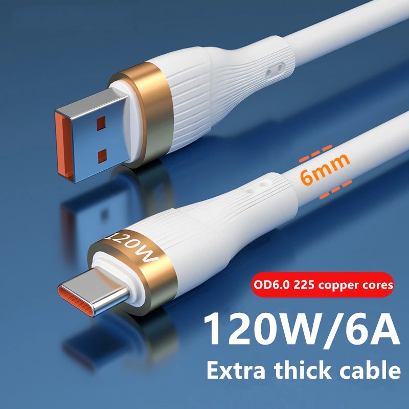 120w Extra Tebal 6A Kabel USB Type-C Untuk Huawei P30 P40 Pro Xiaomi POCO 66W Kabel Pengisian Cepat USB-C Charger Kabel Data