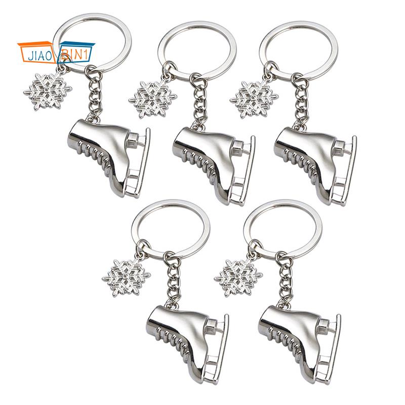 5pack Ice Skate Snowflake Keychain Hadiah 3D Skating Shoe Key Ring Unt