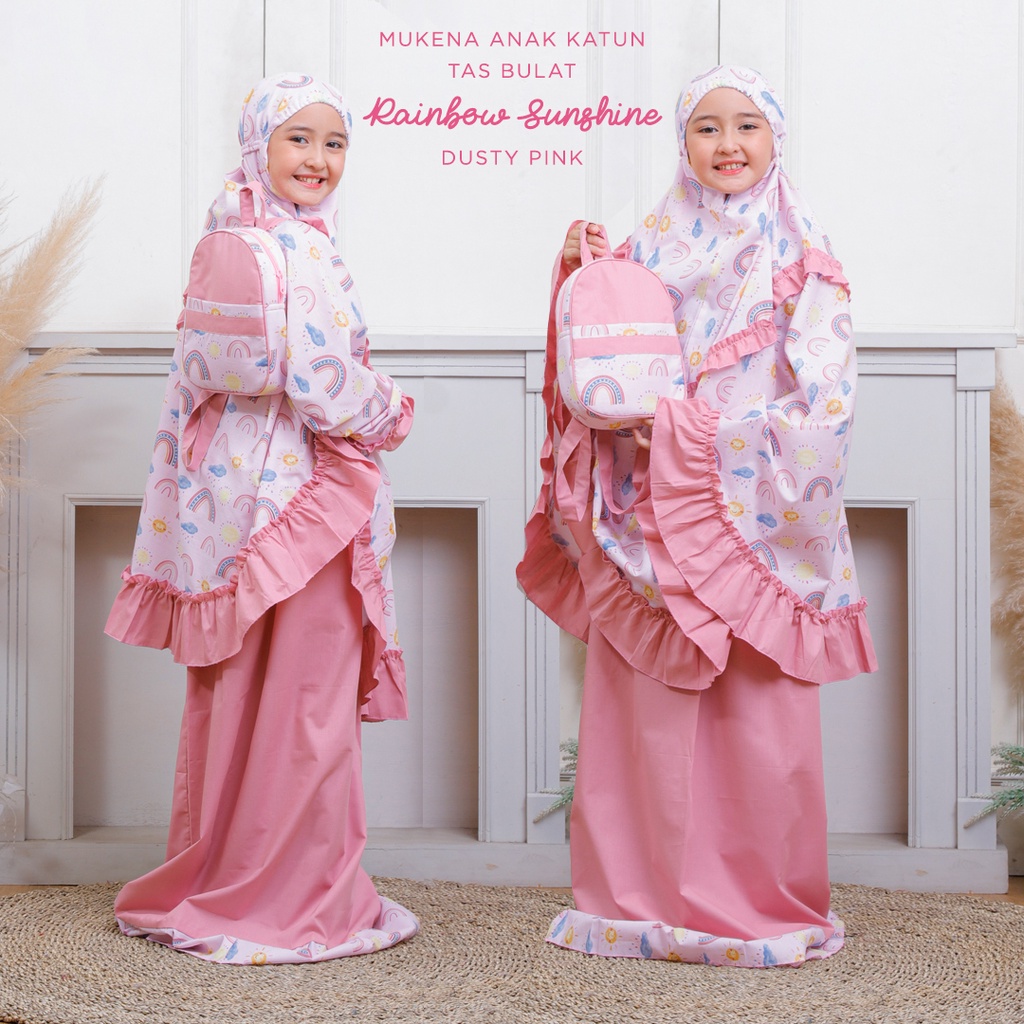 MUKENA ANAK BALI TASIK - MUKENA ANAK KATUN MOTIF RAINBOW SUNSHINE (TAS BULAT)