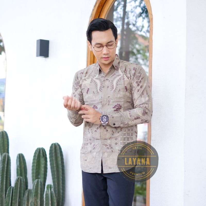 Kemeja Batik Sulaiman Abuabu Slimfit Premium Kualitas Terbaik