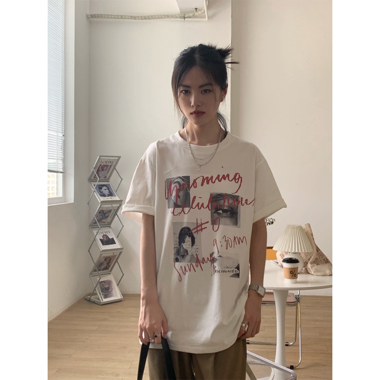 Kaos Atasan Wanita Couple Oversize Lengan Pendek Letter Graphic Print T-shirt Kekinian Korean Style Kaos Baju Wanita Hitam