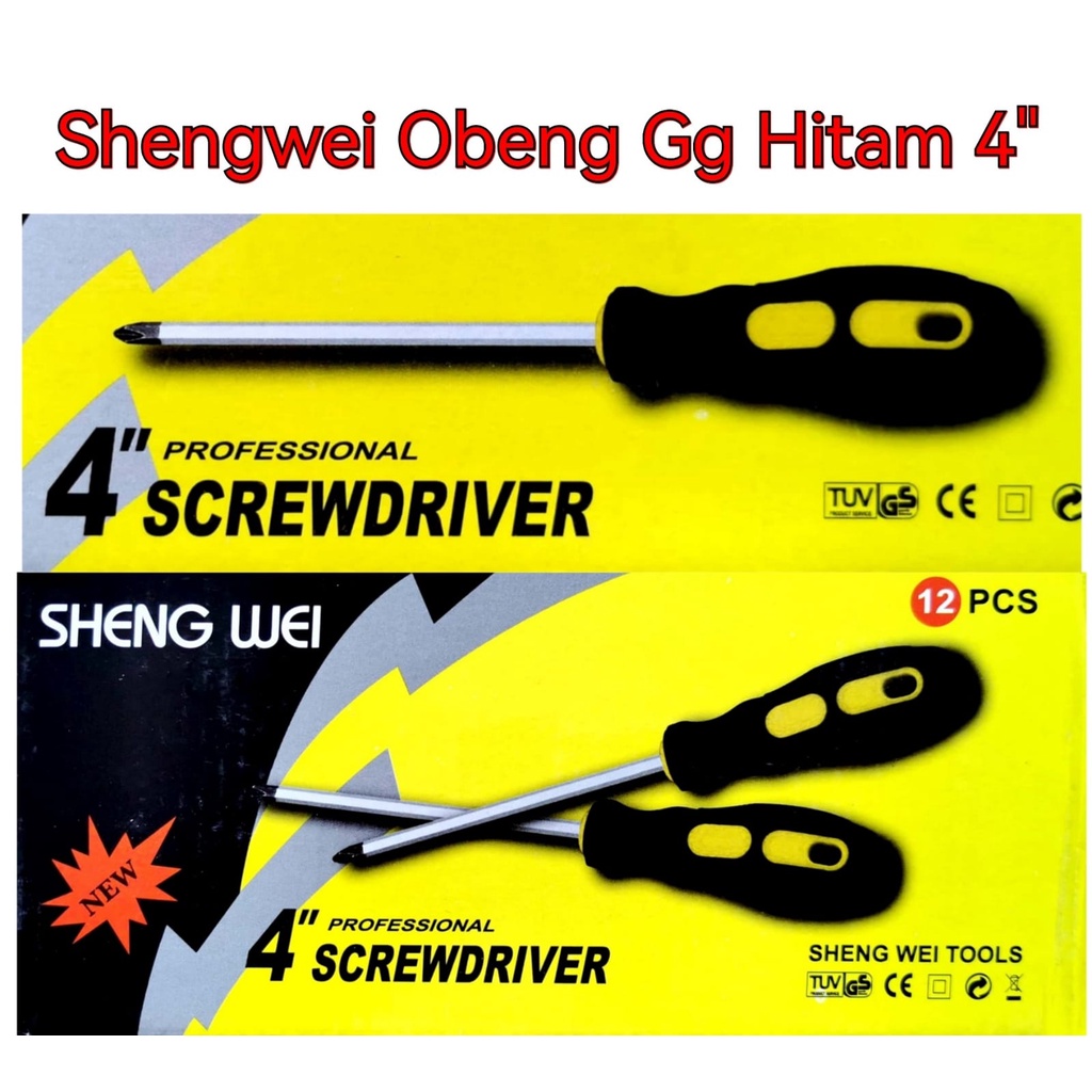 Shengwei Obeng Kembang Plus + Gagang Karet Hitam 4 / 8 / 12 inch