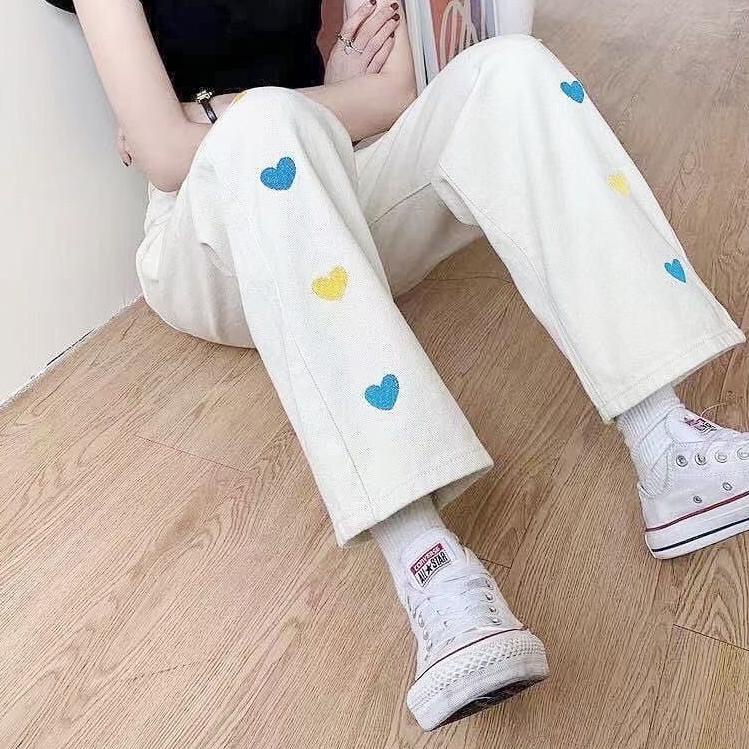 Termurah BORDIR CELANA KULOT JEANS LOVE BORDIR / HW KULOT JEANS LOVE BORDIR / BOYFRIEND JEANS KOREA 