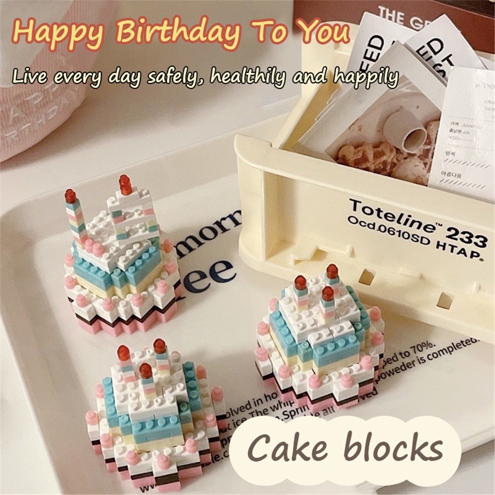 Diy Puzzle Perakitan Blok Bangunan Kue Kecil Hadiah Ulang Tahun Gadis Yang Indah Oline Merah Hiasan Foto