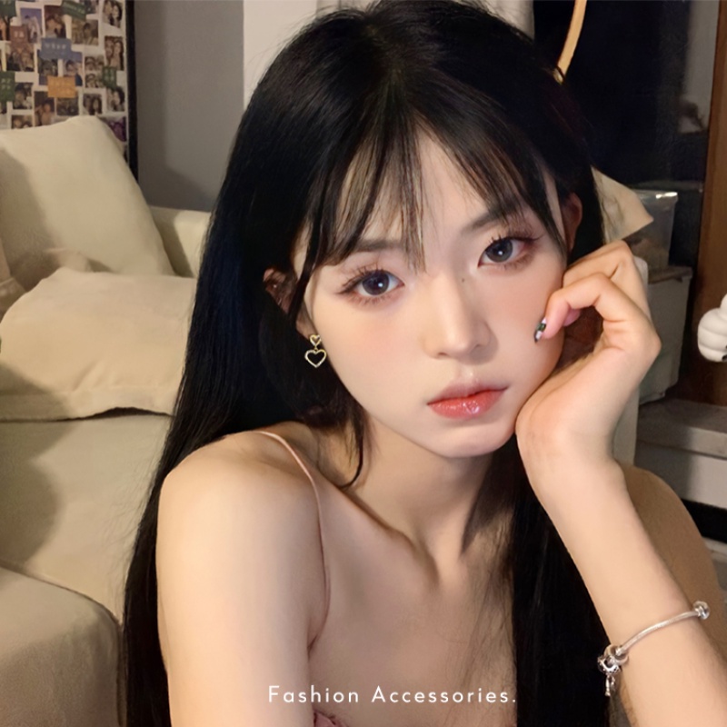 Kami Bunga Korea Bersinar Emas Ganda Hati Stud Anting-Anting Untuk Wanita Gadis Elegan Berongga Jantung Anting-Anting Pesta Pertunangan Telinga Perhiasan