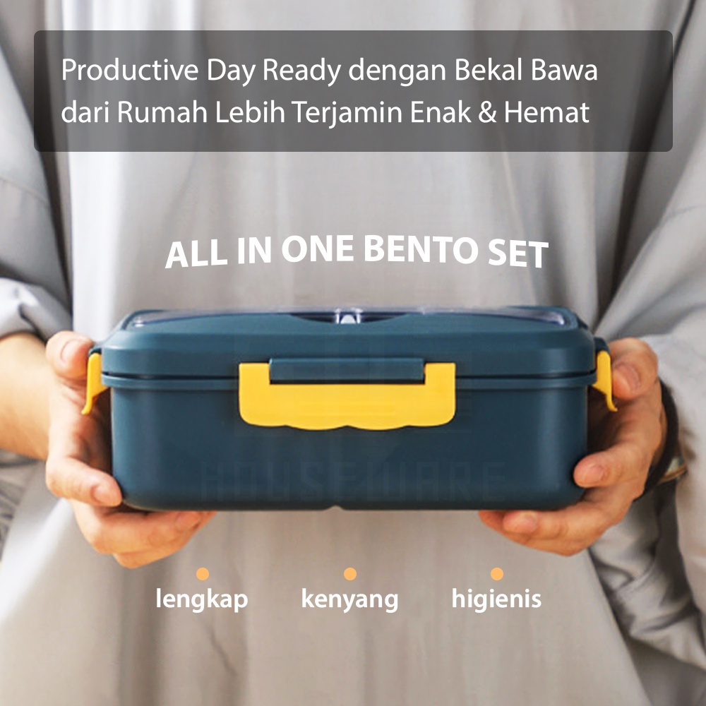 HUGO Kotak Makan Tempat Bekal Lunchbox Jerami 1200 ml Anti Tumpah  Free Sendok Garpu