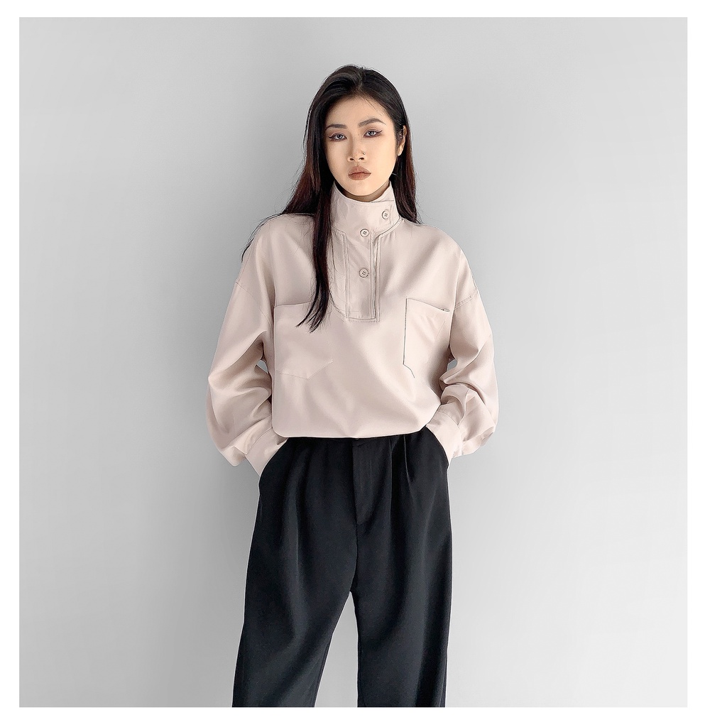 Blouse Polos Wanita Lengan Panjang Kemeja Hitam Baju Kemeja Wanita