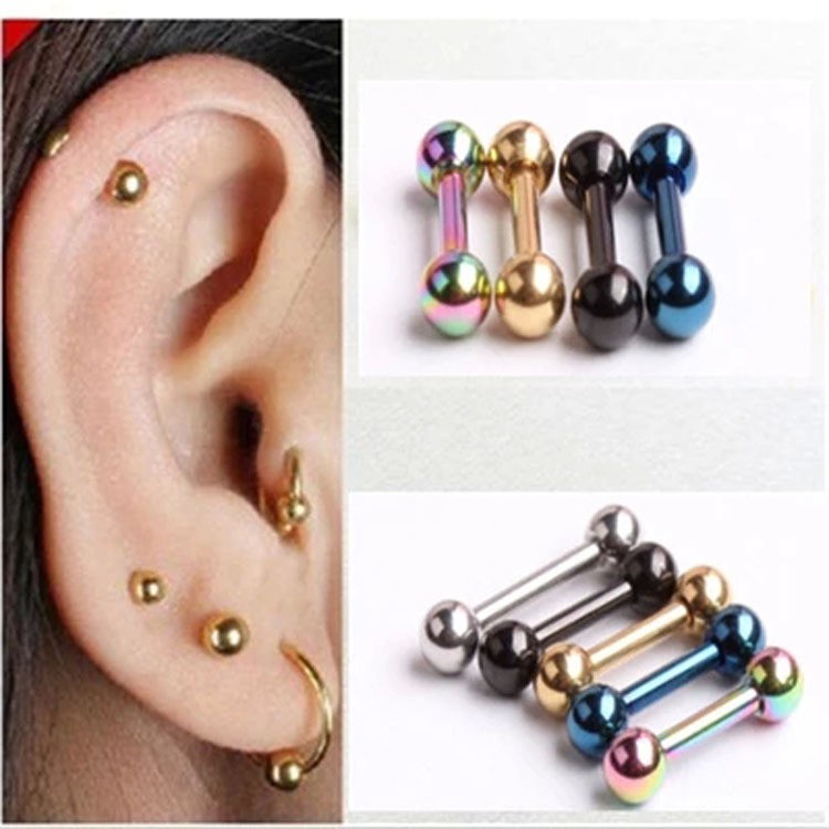 Missmiss Anting Tusuk Gantung Bahan Titanium Steel Desain Bola Dumbell Gaya Korea / Trendy Hypoallergenic Untuk Wanita