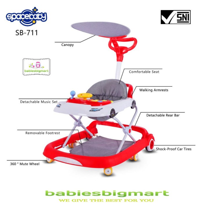 Baby Walker Spacebaby SB 711 Alat Bantu Belajar jalan 2 in 1 Canopy