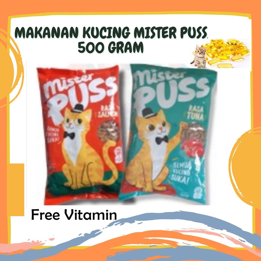 Makanan Kucing Mister Puss Mr Puss 500gr Free Vitamin Premium Quality Dewasa &amp; Kitten Dry Food Pakan Kering Pelet