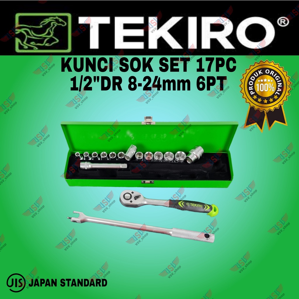 TEKIRO Kunci Sok Set 8-24mm 17pcs 1/2&quot;DR 6PT Socket Wrench Set Sock