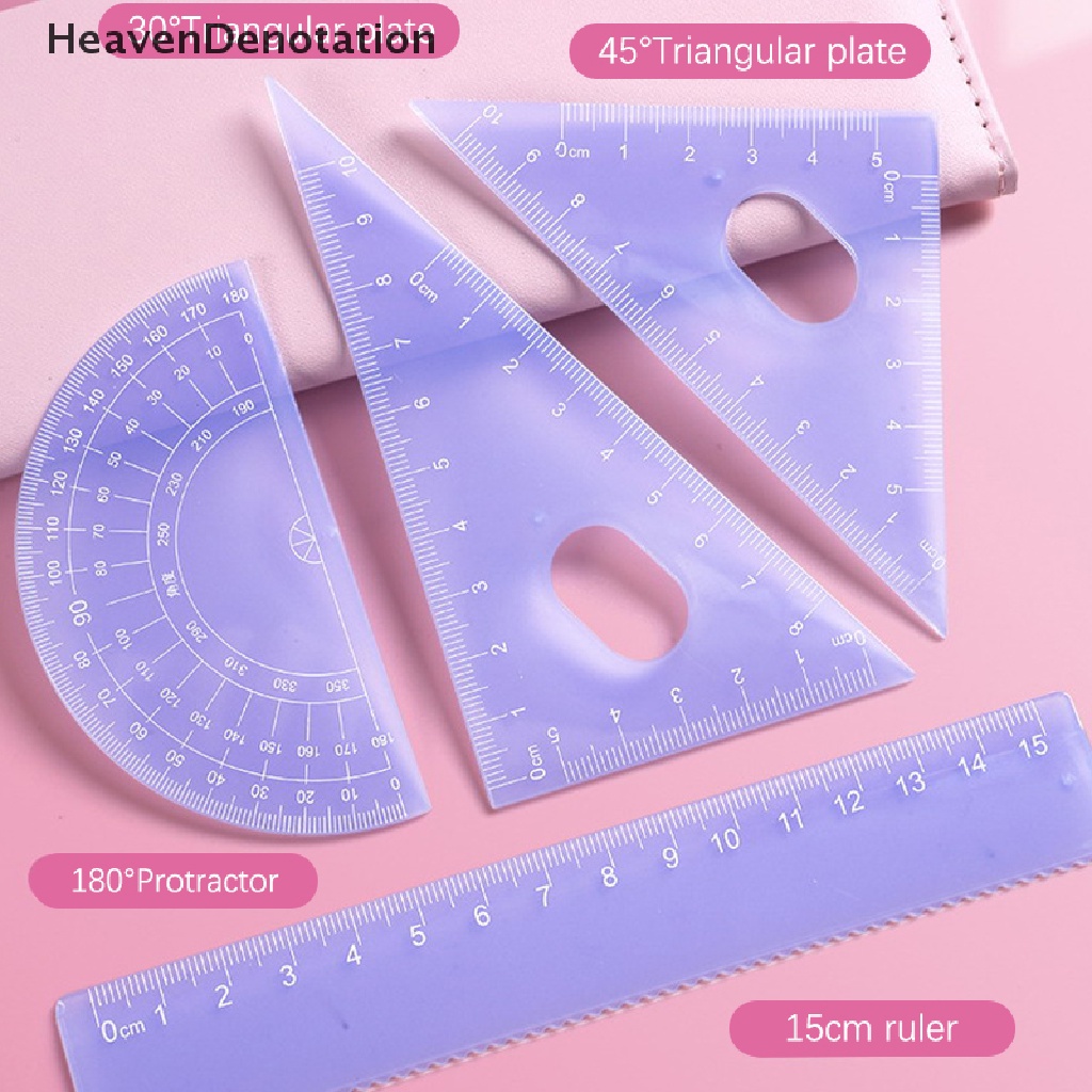 [HeavenDenotation] 4pcs Transparan Jelly Colored Plastik Penggaris Set Siswa Matematika Geometri Penggaris Set Untuk Penggaris Segitiga Penggaris Lurus Busur Derajat Paing Penggaris HDV